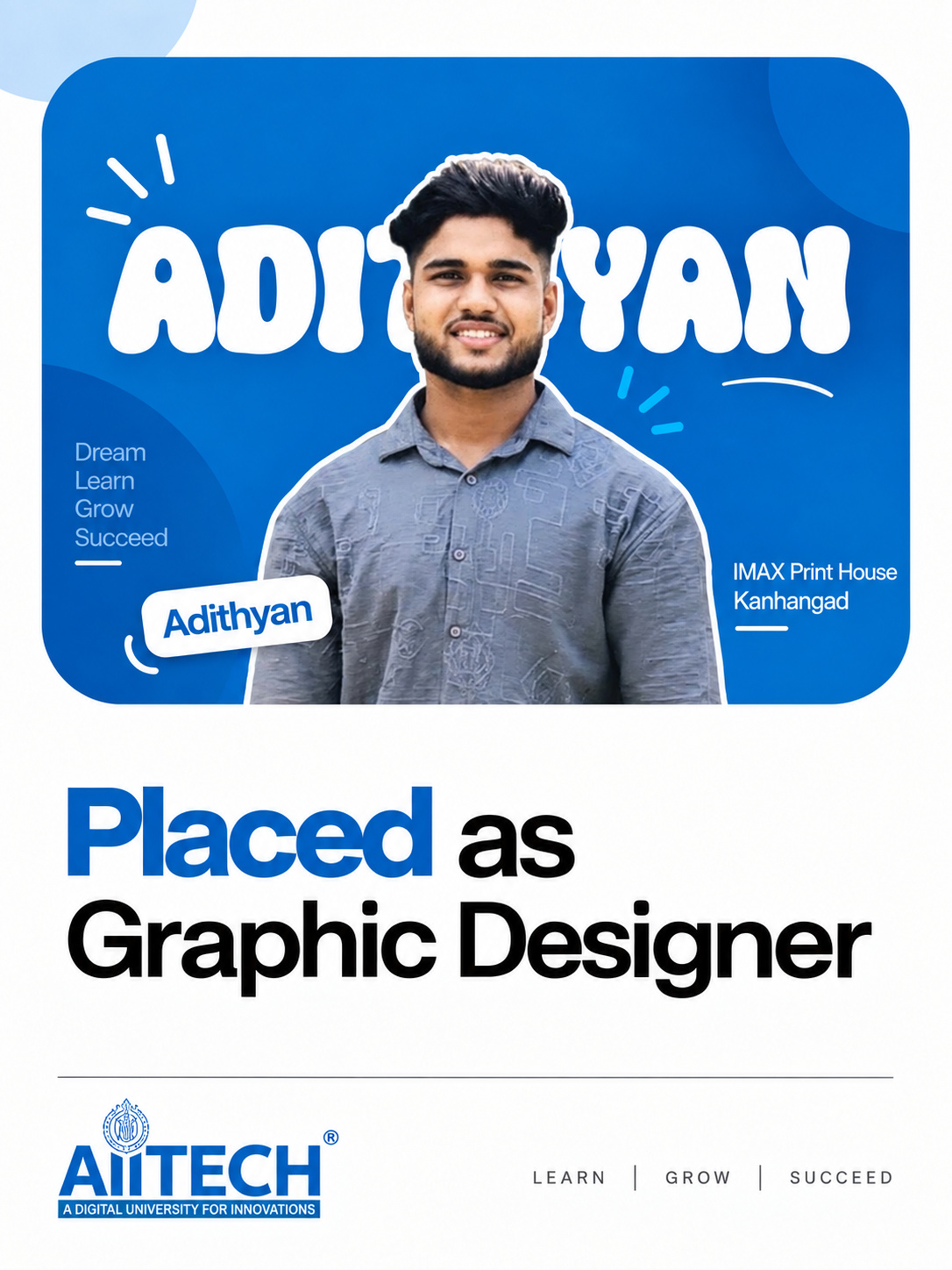 AIITECH Placed Student - Adithyan (Graphic Designer)