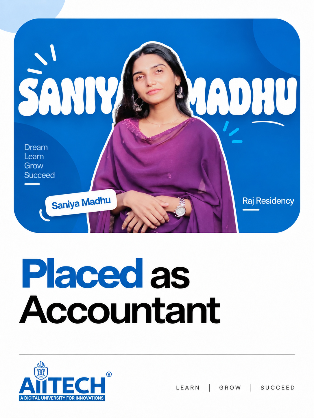 AIITECH Placed Student - Saniya Madhu