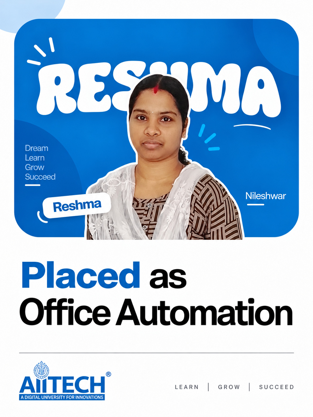 AIITECH Placed Student - Reshma