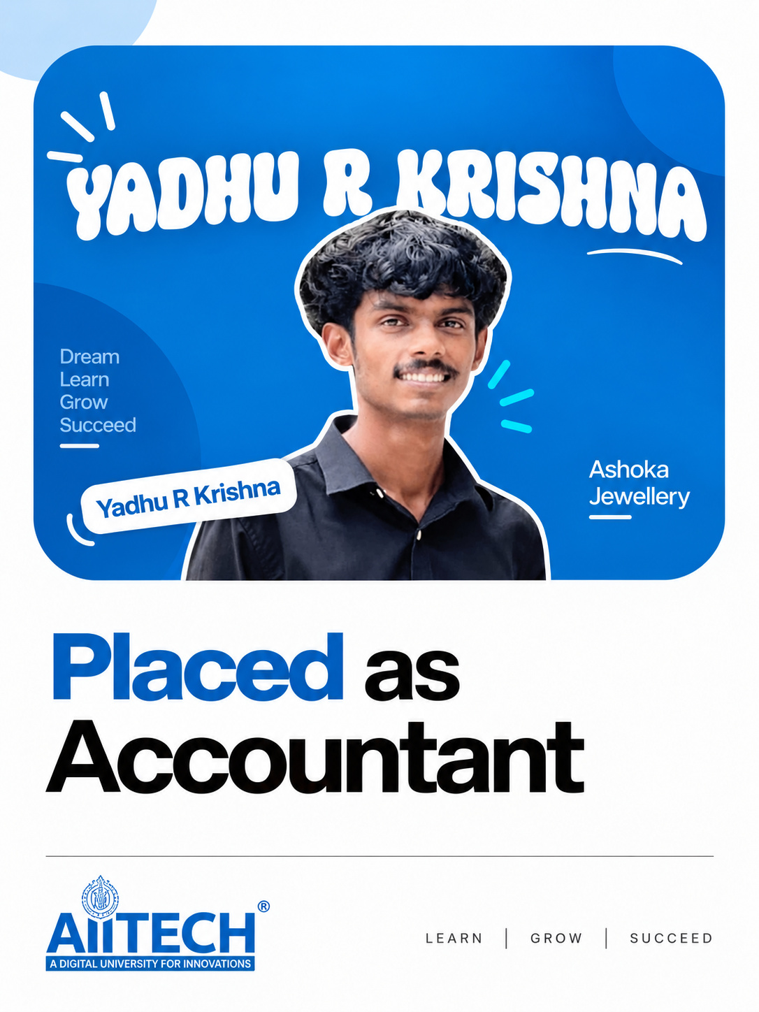 AIITECH Placed Student - Yadhu R Krishna